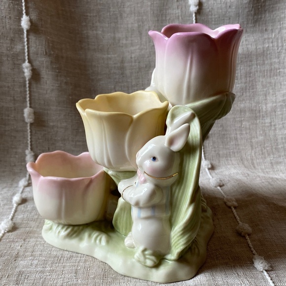 Lenox Tulip Porcelain Easter Bunny Candle Holder gold accents - Picture 3 of 5